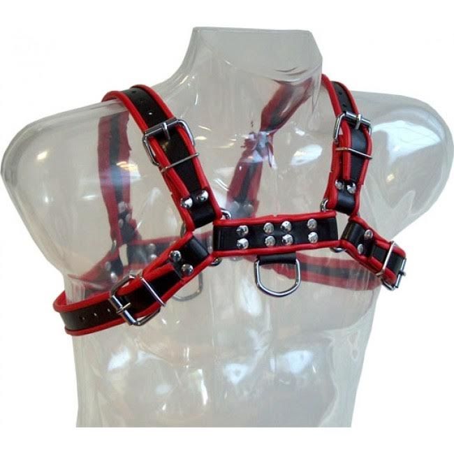 LEATHER BODY - CHAIN HARNESS III BLACK / RED - Kanerotika SL