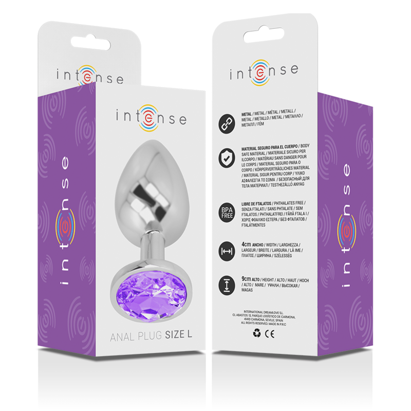 INTENSE - PLUG ANAL METAL ALUMINIO CON CRISTAL VIOLETA TALLA L - Kanerotika SL