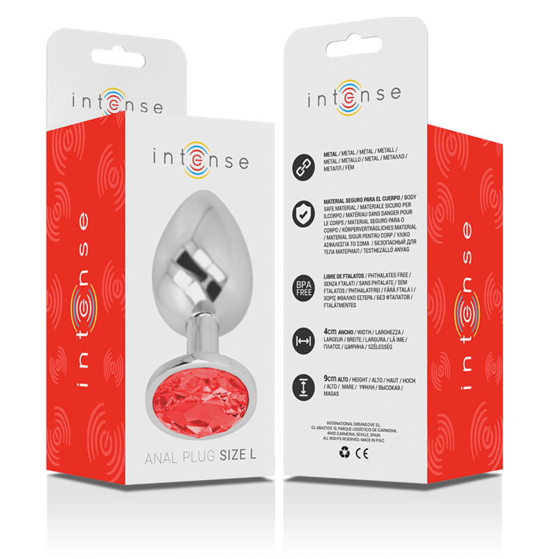 INTENSE - PLUG ANAL METAL ALUMINIO CON CRISTAL ROJO TALLA L - Kanerotika SL