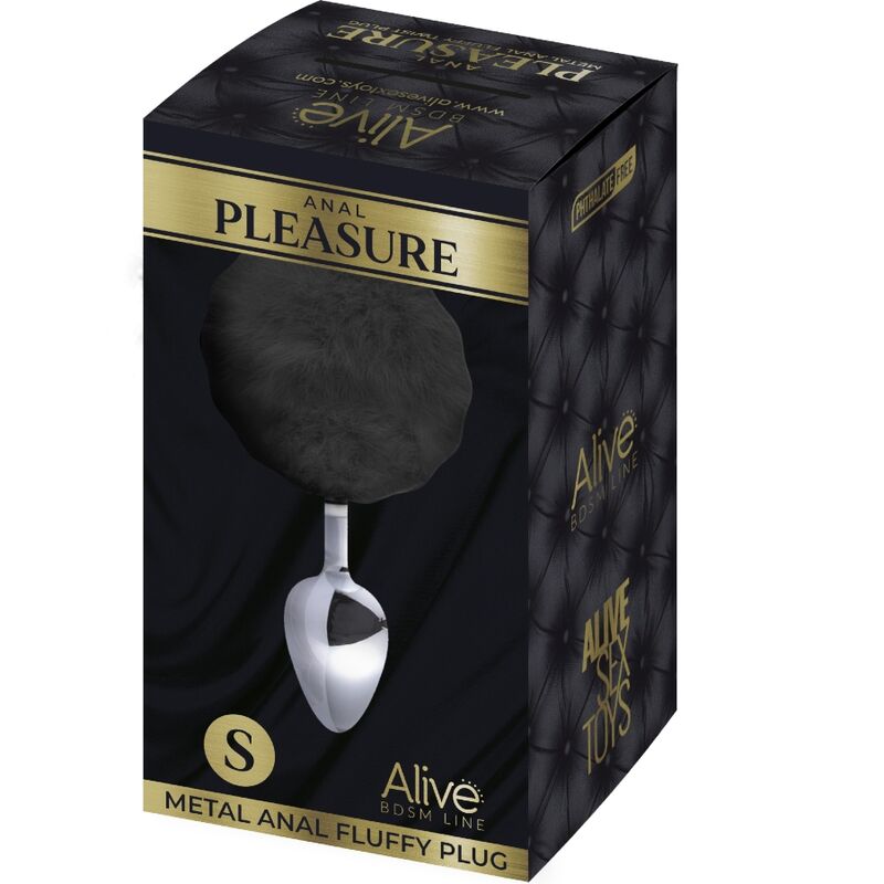 ALIVE - ANAL PLEASURE PLUG LISO METAL POMPON NEGRO TALLA S - Kanerotika SL