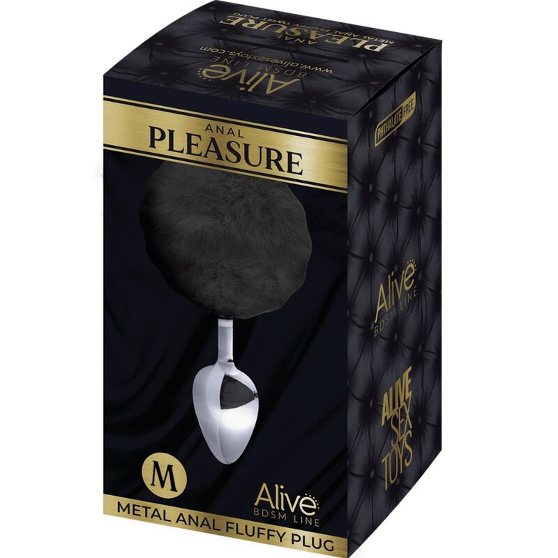 ALIVE - ANAL PLEASURE PLUG LISO METAL POMPON NEGRO TALLA M - Kanerotika SL