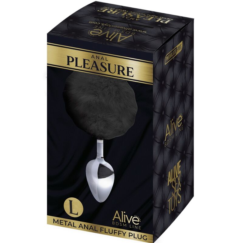 ALIVE - ANAL PLEASURE PLUG LISO METAL POMPON NEGRO TALLA L - Kanerotika SL