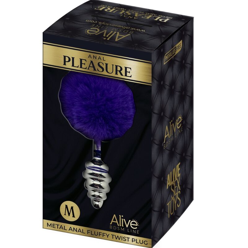 ALIVE - ANAL PLEASURE PLUG ESPIRAL METAL POMPON VIOLETA OSCURO TALLA M - Kanerotika SL