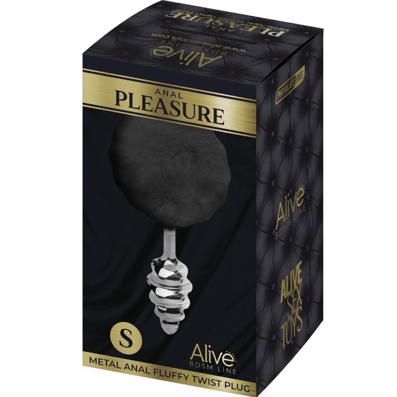 ALIVE - ANAL PLEASURE PLUG ESPIRAL METAL POMPON NEGRO TALLA S - Kanerotika SL