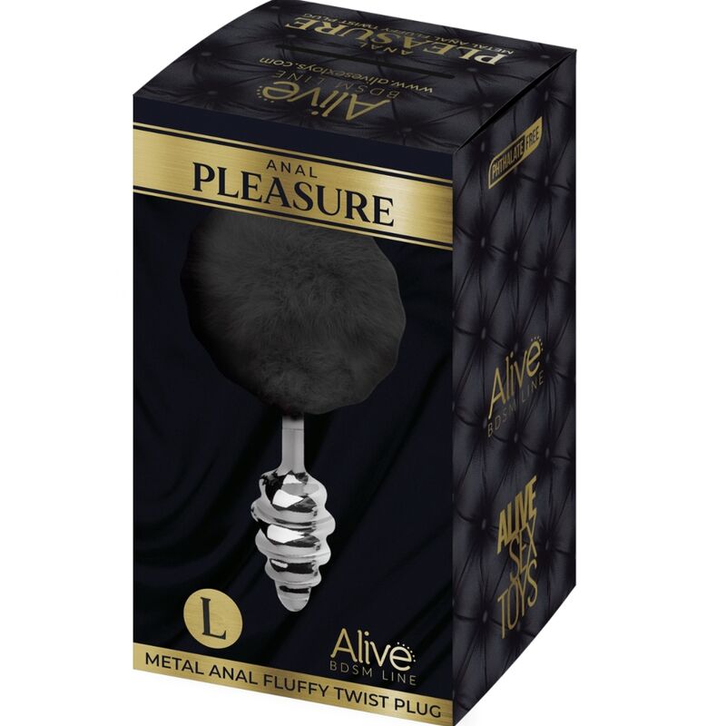 ALIVE - ANAL PLEASURE PLUG ESPIRAL METAL POMPON NEGRO TALLA L - Kanerotika SL