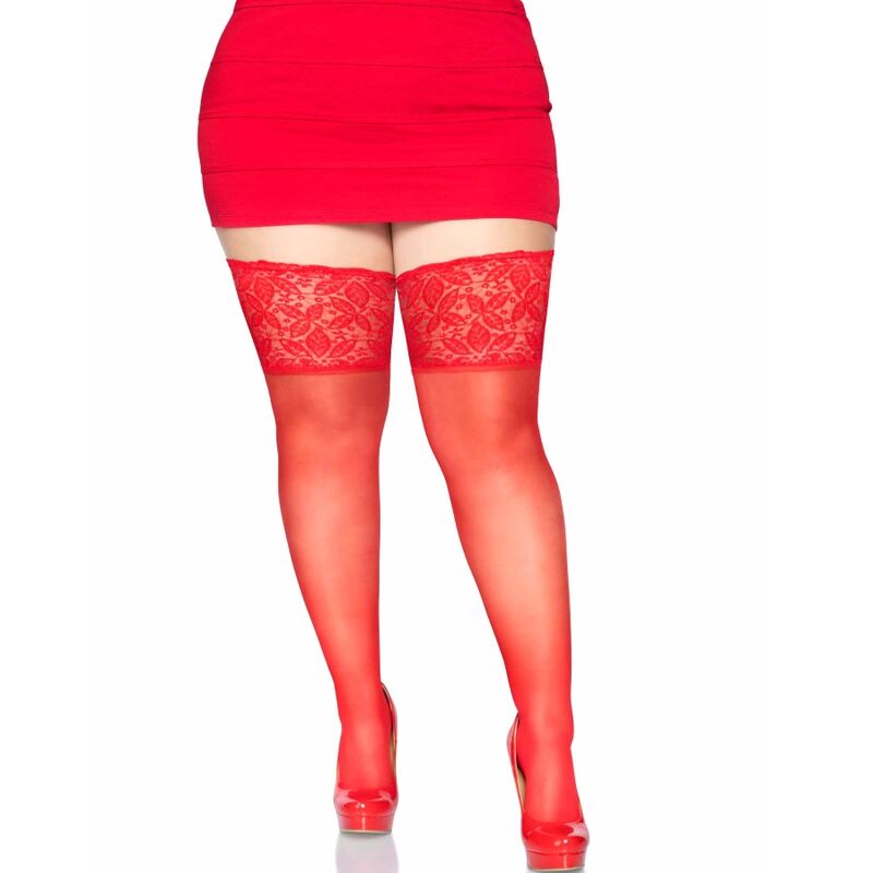 LEG AVENUE - MEDIAS ROJAS AUTOADHESIVAS CON ENCAJE ANCHO PLUS SIZE - Kanerotika SL