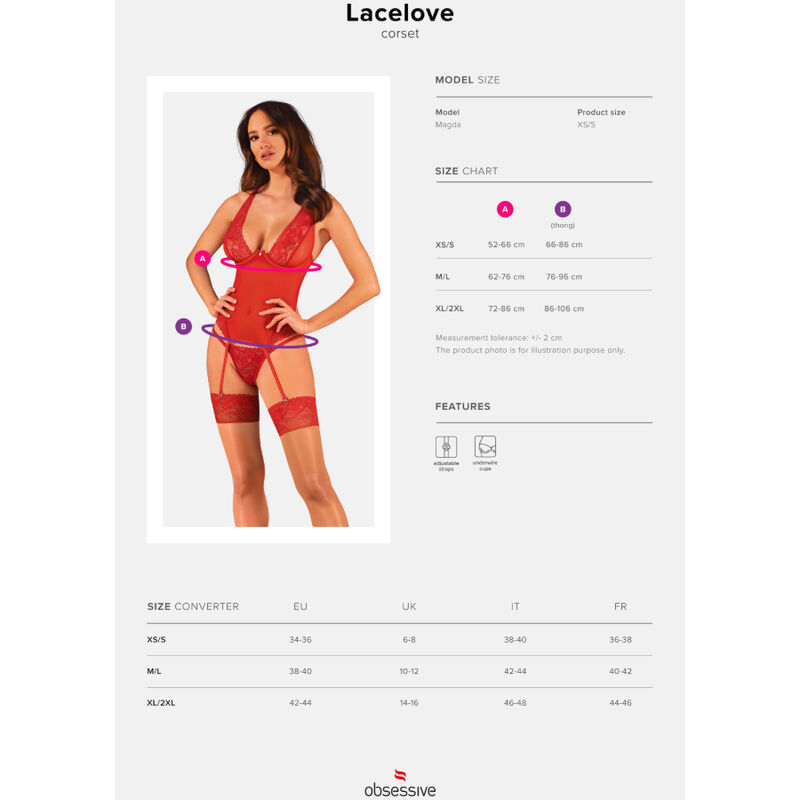 OBSESSIVE - LACELOVE CORSET ROJO XS/S - Kanerotika SL