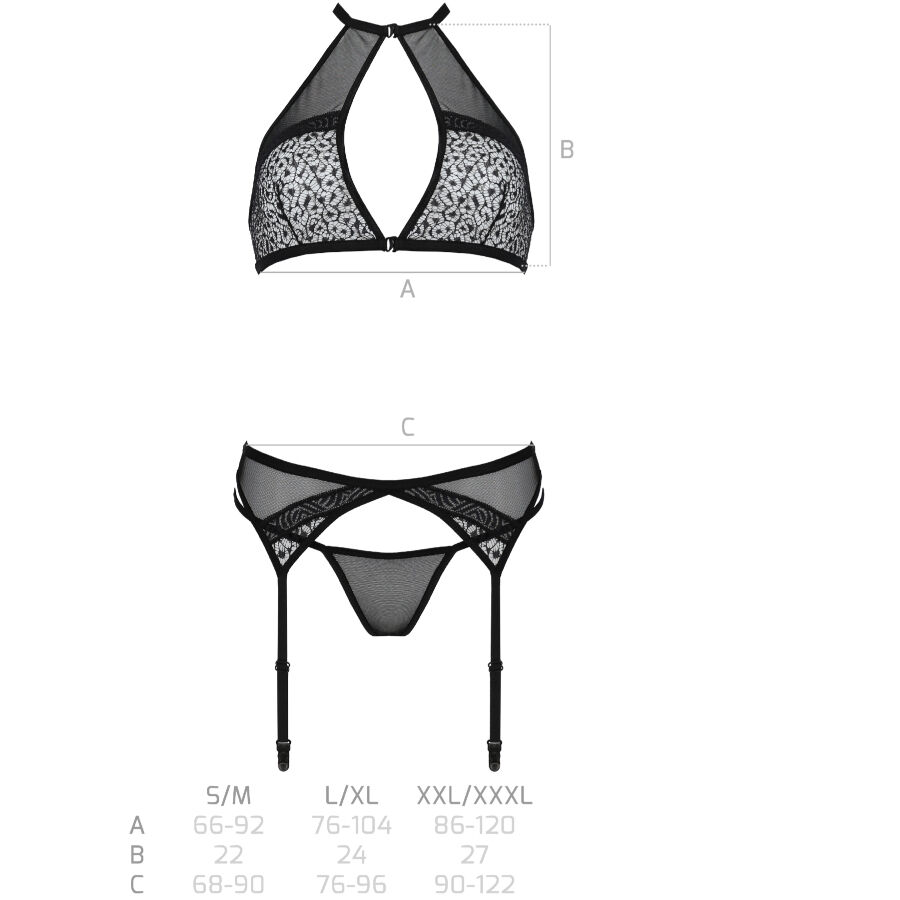 PASSION - SATARA SET EROTIC LINE NEGRO L/XL - Kanerotika SL