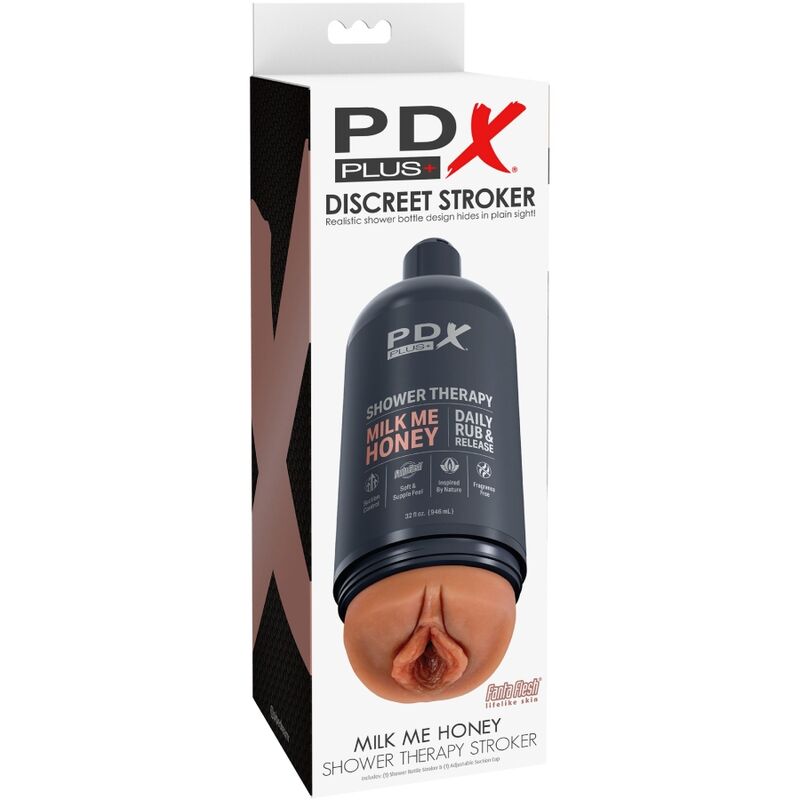 PDX PLUS - MASTURBADOR STROKER DISEÑO DISCRETO DE BOTE CHAMPU MILK ME HONEY CARAMELO - Kanerotika SL