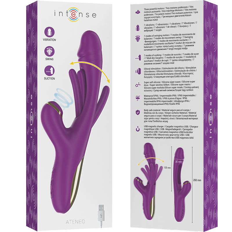 INTENSE - ATENEO VIBRADOR MULTIFUNCIÓN RECARGABLE 7 VIBRACIONES CON LENGUA OSCILANTE Y SUCCIONADOR MORADO - Kanerotika SL