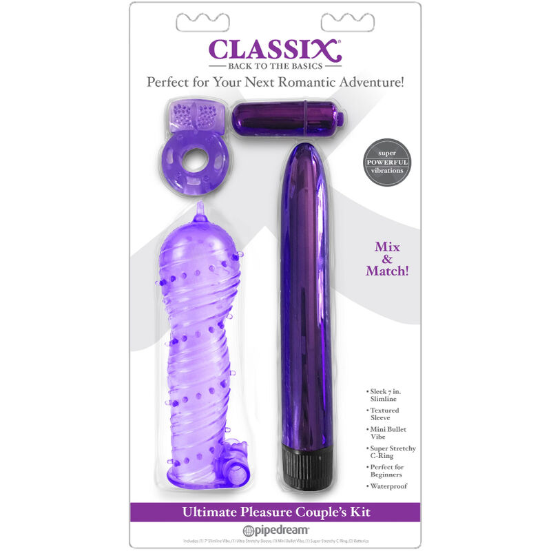 CLASSIX - KIT PARA PAREJAS CON ANILLO, FUNDA Y BALAS MORADO - Kanerotika SL