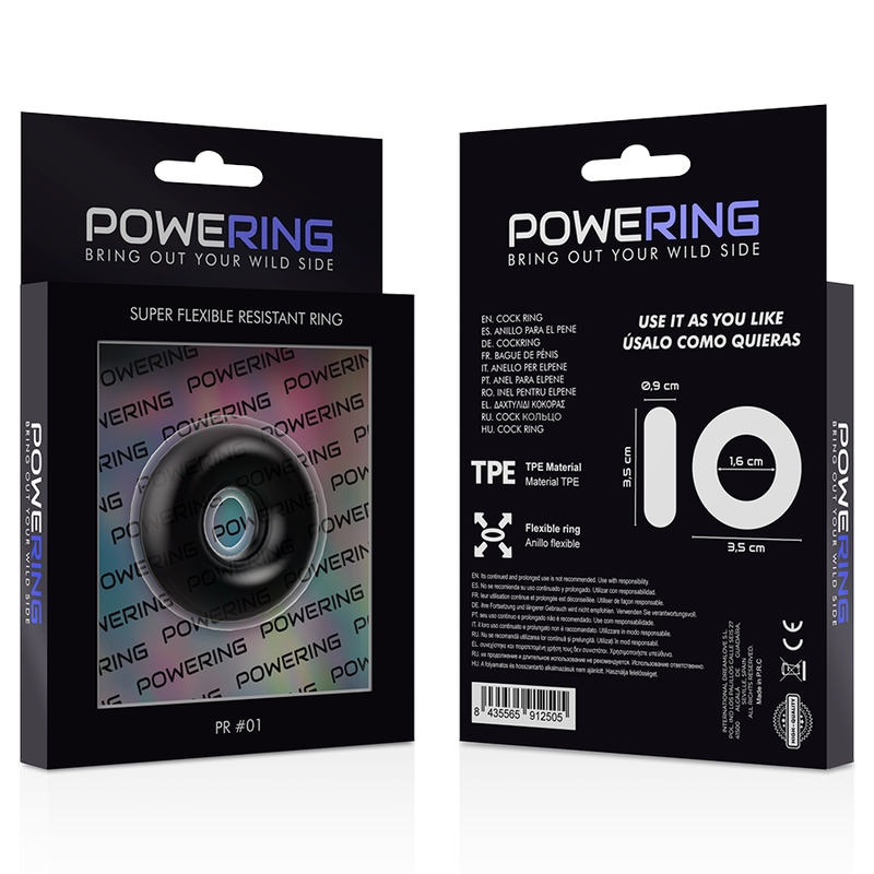 POWERING - SUPER FLEXIBLE Y RESISTENTE ANILLO PENE  3.5CM NEGRO - Kanerotika SL