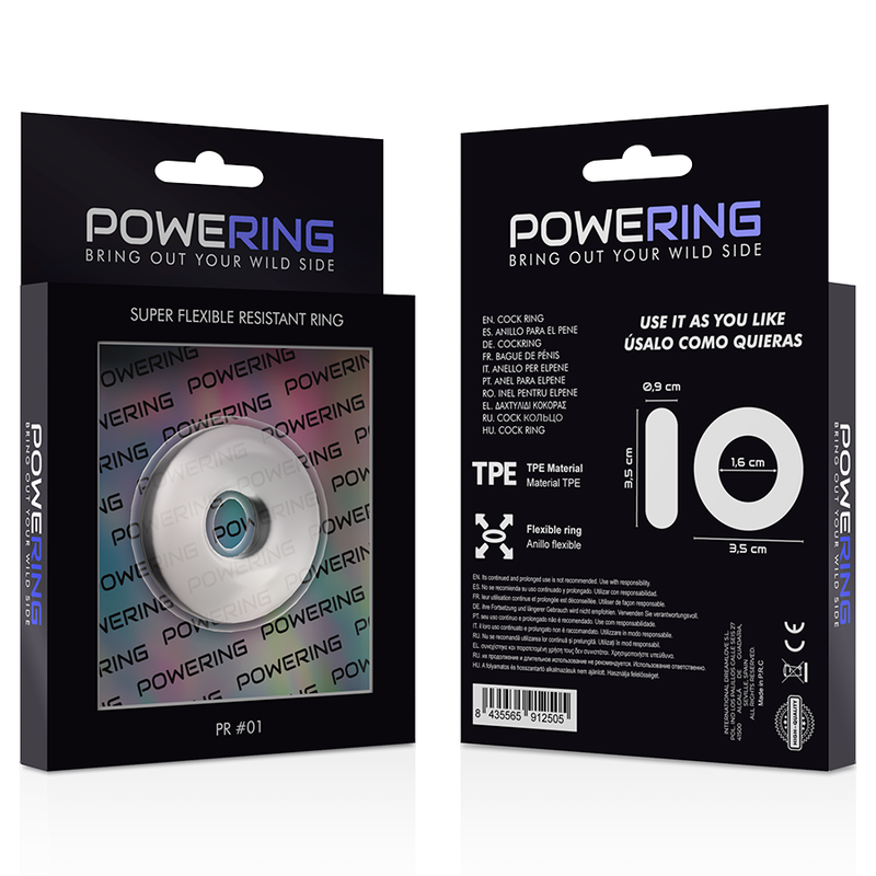 POWERING - SUPER FLEXIBLE Y RESISTENTE ANILLO PENE  3.5CM CLEAR - Kanerotika SL