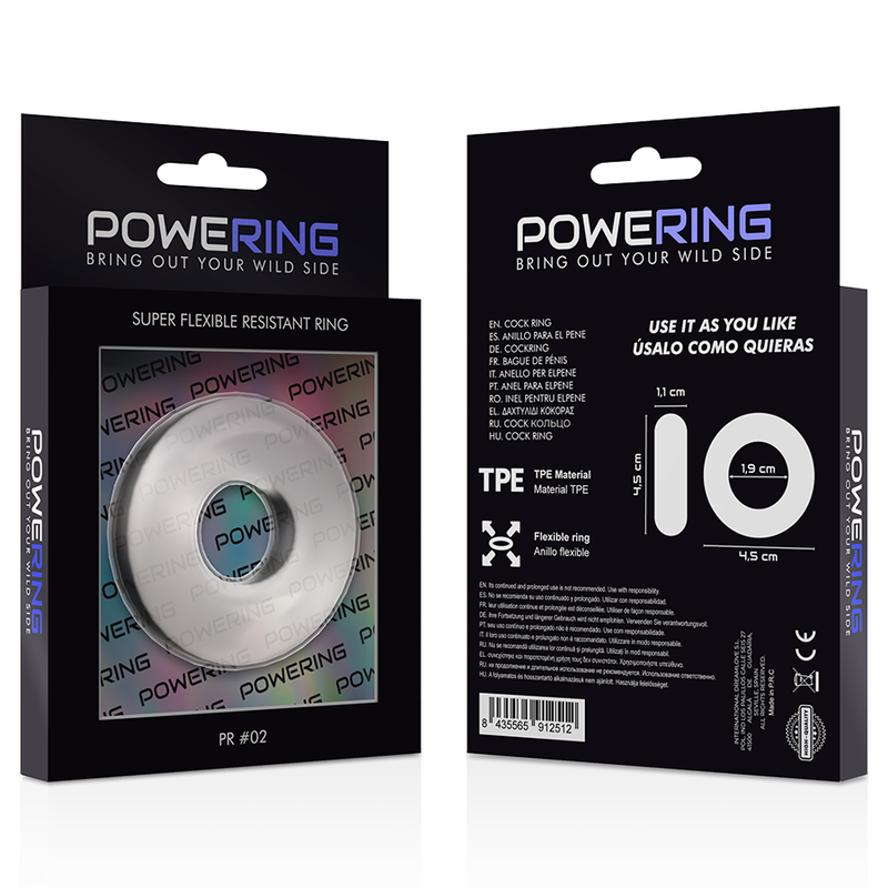 POWERING - SUPER FLEXIBLE Y RESISTENTE ANILLO PENE  4.5CM CLEAR - Kanerotika SL