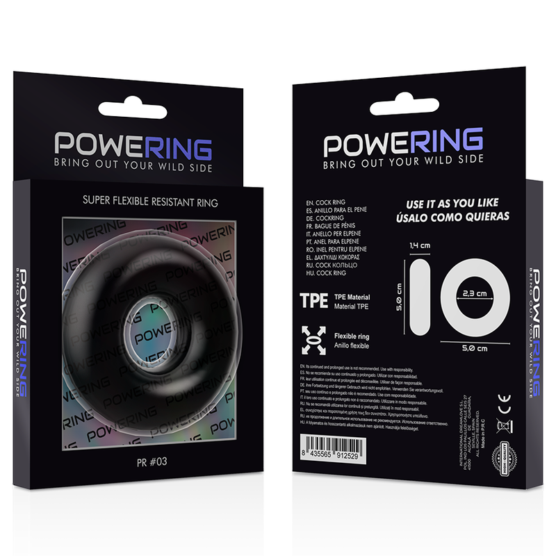 POWERING - SUPER FLEXIBLE Y RESISTENTE ANILLO PENE  5CM PR03 NEGRO - Kanerotika SL