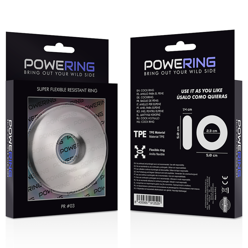 POWERING - SUPER FLEXIBLE Y RESISTENTE ANILLO PENE  5CM PR03 CLEAR - Kanerotika SL