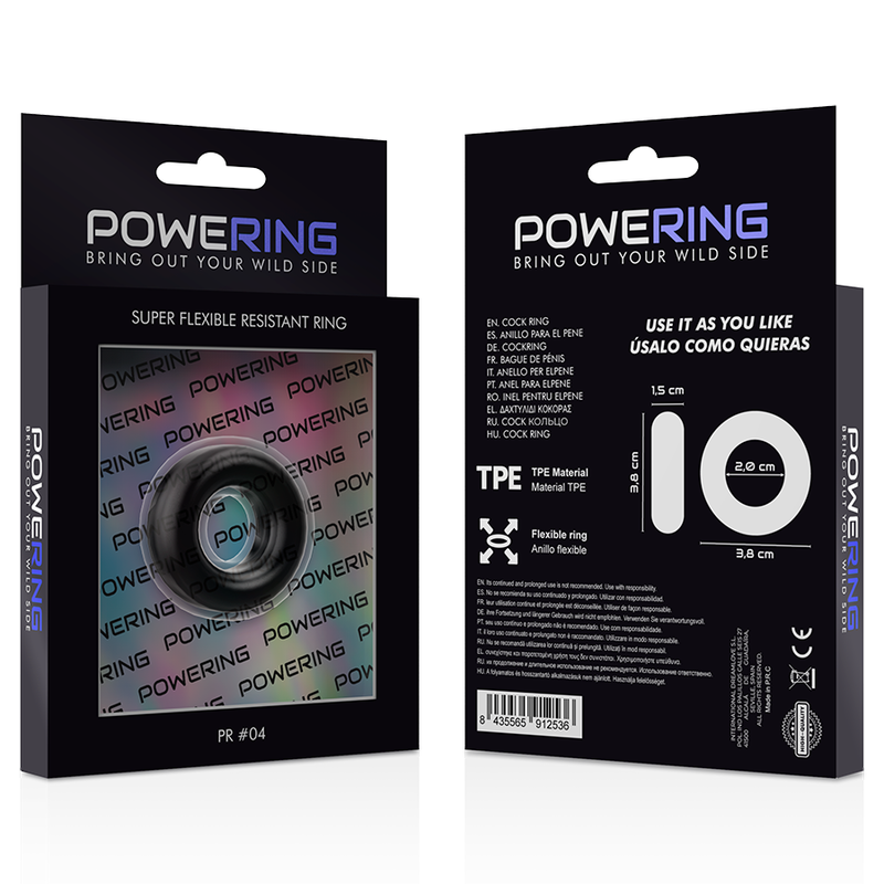 POWERING - SUPER FLEXIBLE Y RESISTENTE ANILLO PENE  3.8CM PR04 NEGRO - Kanerotika SL