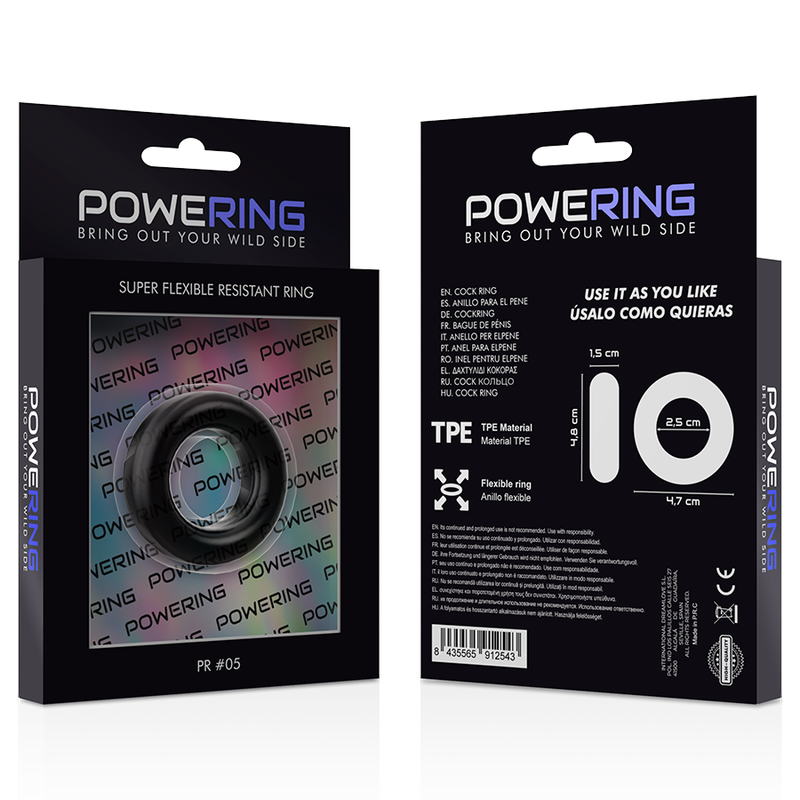 POWERING - SUPER FLEXIBLE Y RESISTENTE ANILLO PENE  4.8CM PR05 NEGRO - Kanerotika SL