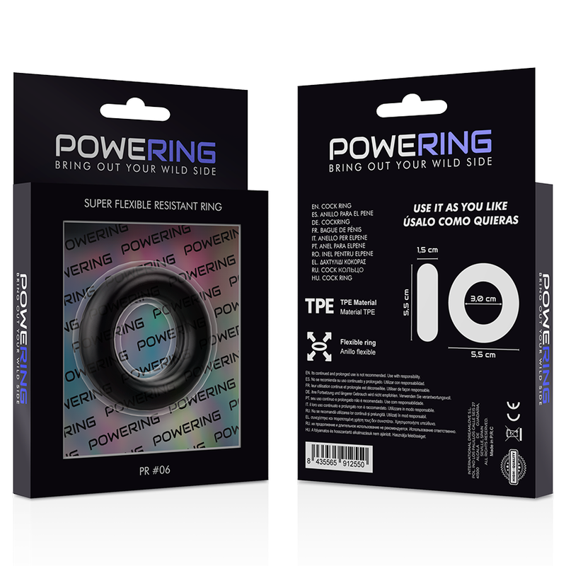 POWERING - SUPER FLEXIBLE Y RESISTENTE ANILLO PENE  5.5CM PR06 NEGRO - Kanerotika SL