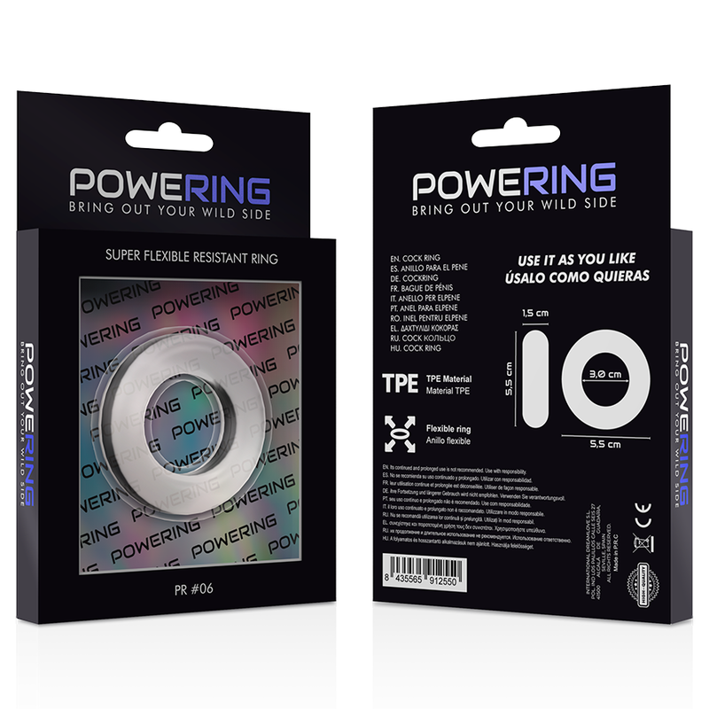 POWERING - SUPER FLEXIBLE Y RESISTENTE ANILLO PENE  5.5CM PR06 CLEAR - Kanerotika SL