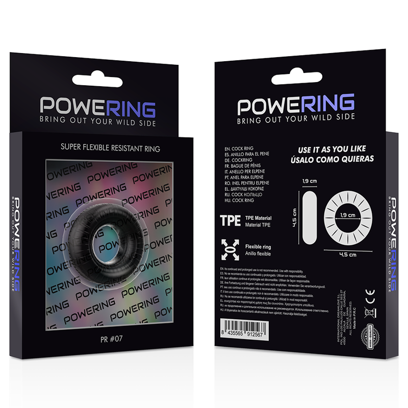 POWERING - SUPER FLEXIBLE Y RESISTENTE ANILLO PENE  4.5CM PR07 NEGRO - Kanerotika SL