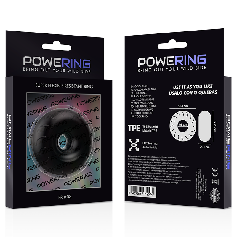 POWERING - SUPER FLEXIBLE Y RESISTENTE ANILLO PENE  5CM PR08 NEGRO - Kanerotika SL