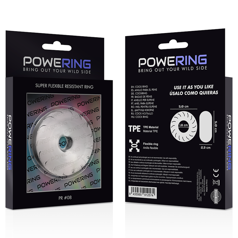 POWERING - SUPER FLEXIBLE Y RESISTENTE ANILLO PENE  5CM PR08 CLEAR - Kanerotika SL