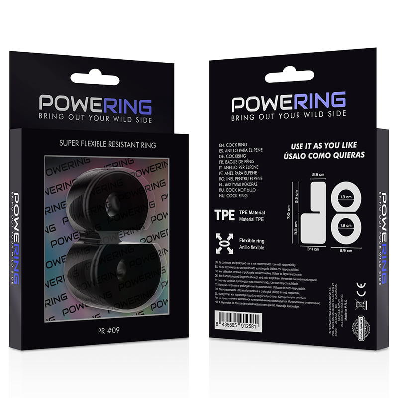 POWERING - SUPER FLEXIBLE Y RESISTENTE ANILLO PENE DOBLE PR09 NEGRO - Kanerotika SL