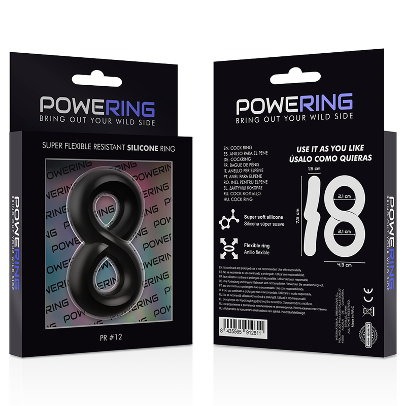 POWERING - SUPER FLEXIBLE Y RESISTENTE ANILLO PENE Y TESTICULOS  PR12  NEGRO - Kanerotika SL