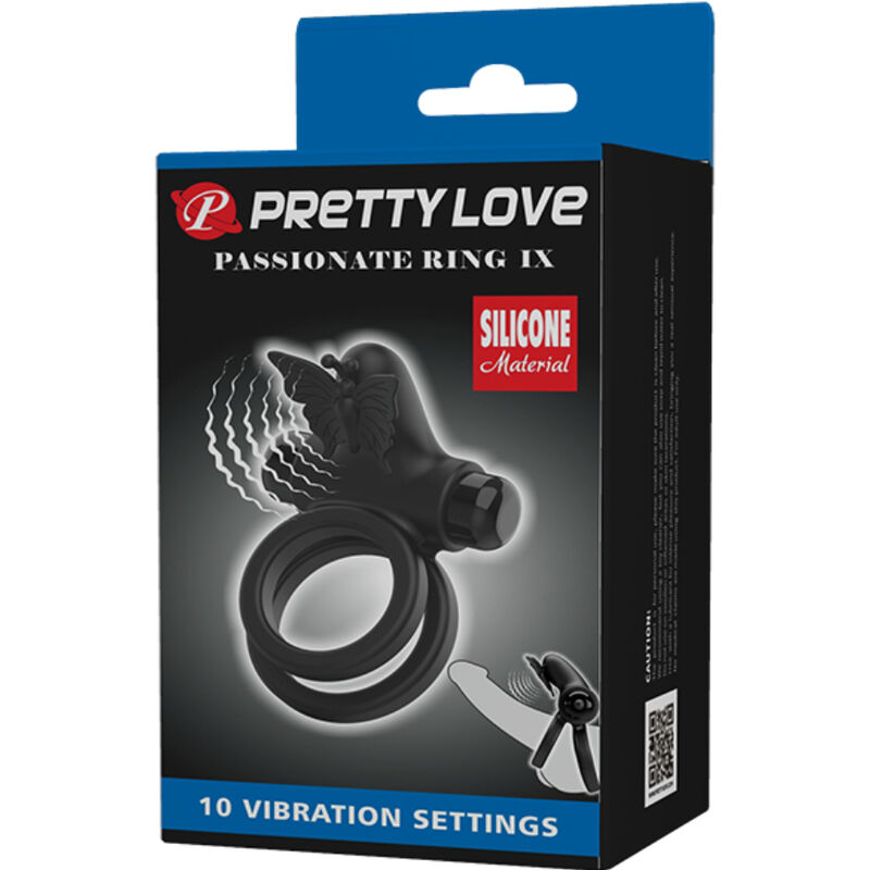 PRETTY LOVE - DOBLE ANILLO VIBRADOR CON ESTIMULADOR NEGRO - Kanerotika SL