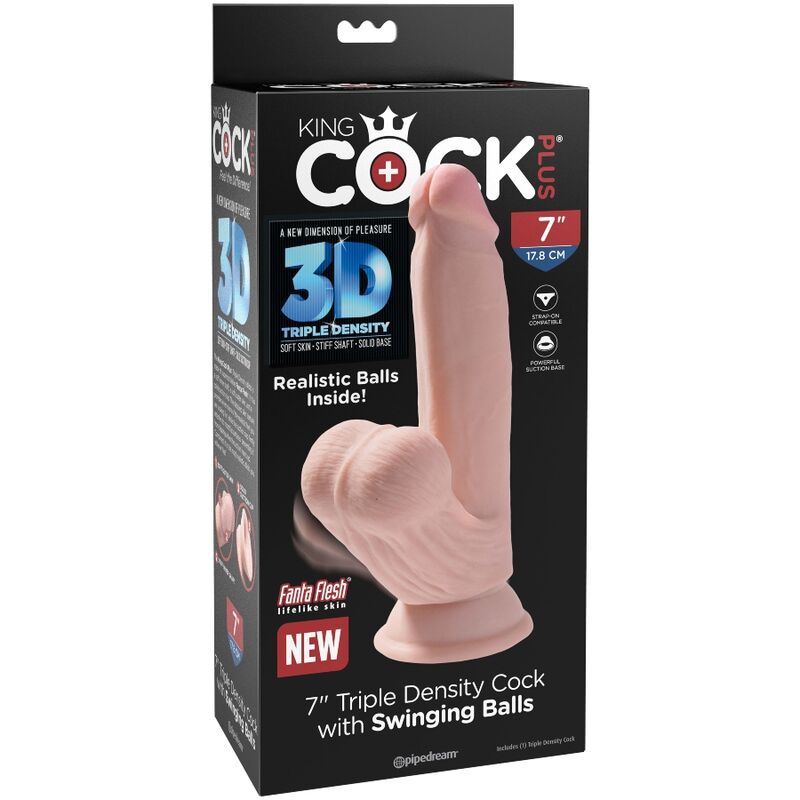 KING COCK - PLUS 3D DILDO SWINGING BALLS 15.2 CM NATURAL - Kanerotika SL