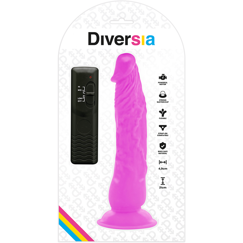 DIVERSIA - DILDO FLEXIBLE CON VIBRACION LILA 21 CM -O- 4.9 CM - Kanerotika SL