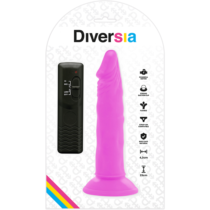 DIVERSIA - DILDO FLEXIBLE CON VIBRACION LILA 23 CM -O- 4.3 CM - Kanerotika SL