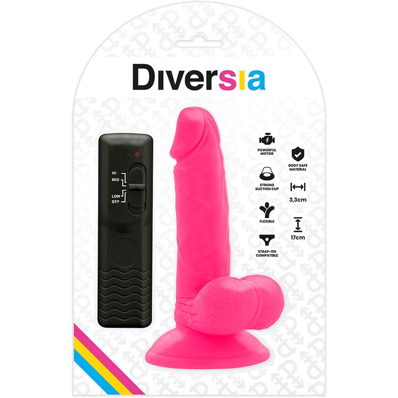 DIVERSIA - DILDO FLEXIBLE CON VIBRACION ROSA 17 CM -O- 3.3 CM - Kanerotika SL