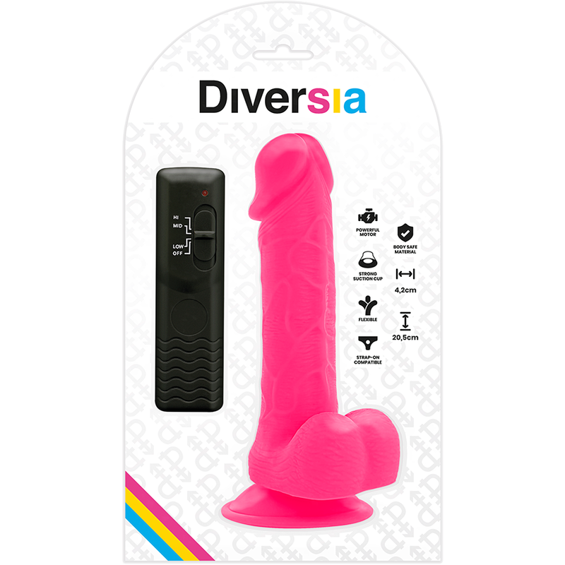 DIVERSIA - DILDO FLEXIBLE CON VIBRACION ROSA 20.5 CM -O- 4.2 CM - Kanerotika SL