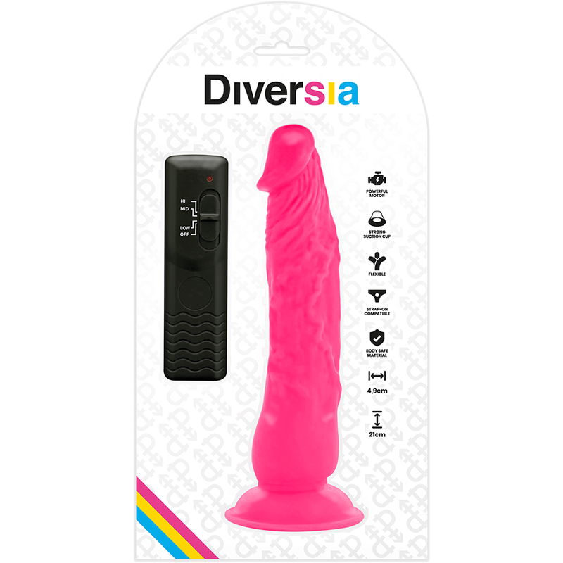 DIVERSIA - DILDO FLEXIBLE CON VIBRACION ROSA 21 CM -O- 4.9 CM - Kanerotika SL