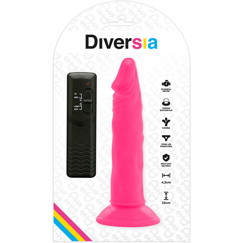 DIVERSIA - DILDO FLEXIBLE CON VIBRACION ROSA 23 CM -O- 4.3 CM - Kanerotika SL