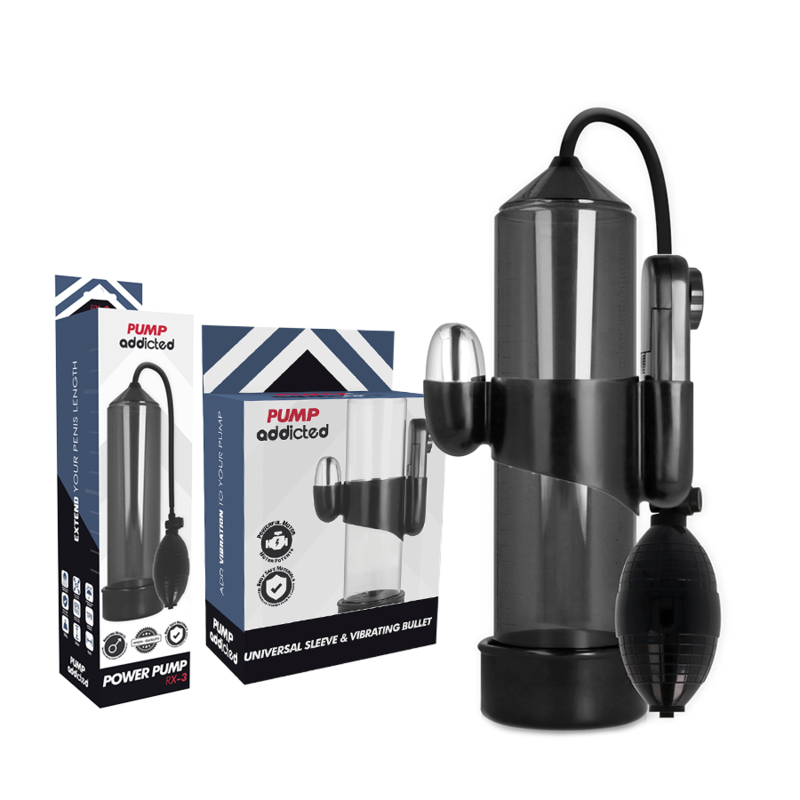 PUMP ADDICTED - BOMBA ERECCIÓN RX3 NEGRO CON VIBRADOR - Kanerotika SL