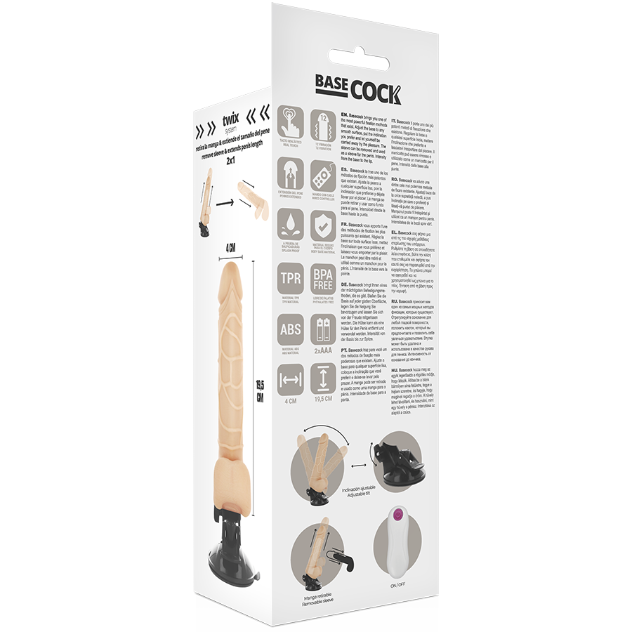 BASECOCK - VIBRADOR REALISTICO CONTROL REMOTO NATURAL CON TESTICULOS 19.5CM - Kanerotika SL