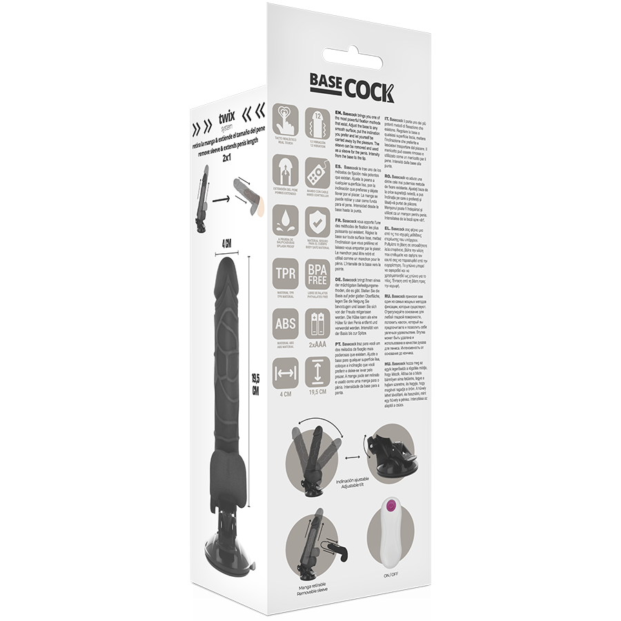 BASECOCK - VIBRADOR REALISTICO CONTROL REMOTO NEGRO CON TESTICULOS 19.5CM - Kanerotika SL