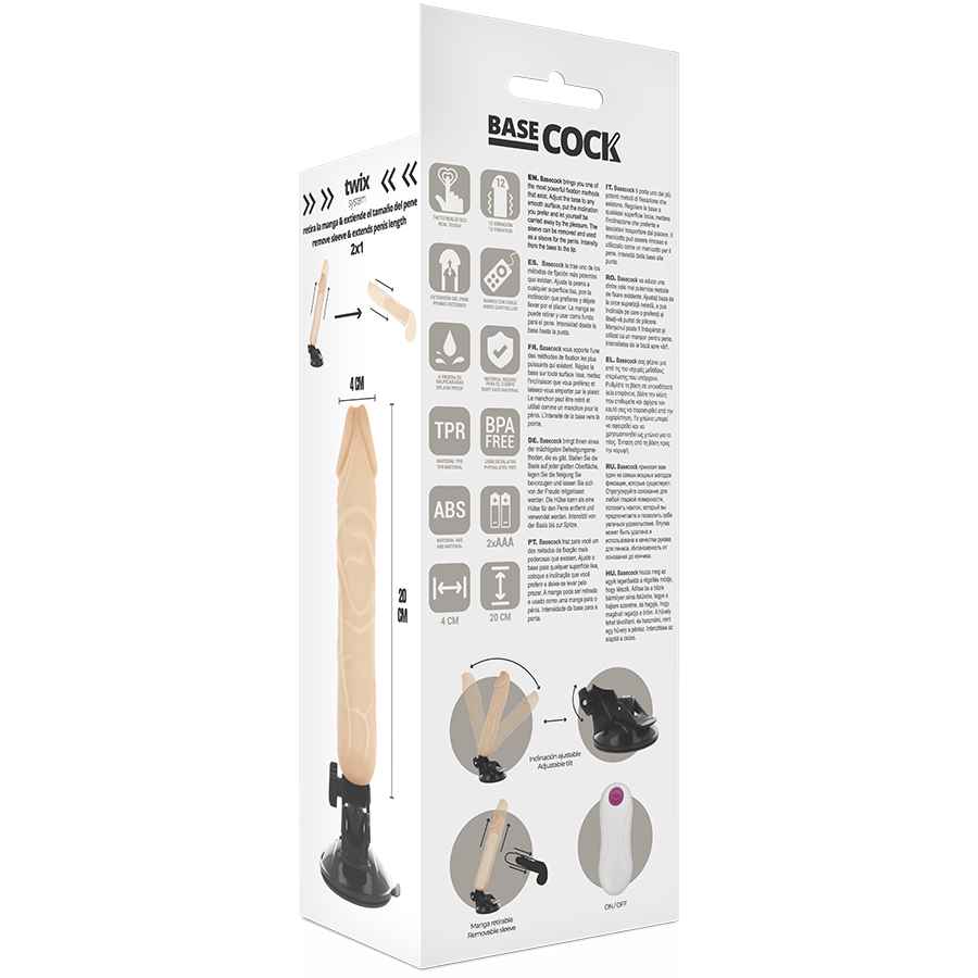 BASECOCK - VIBRADOR REALISTICO CONTROL REMOTO NATURAL 20 CM - Kanerotika SL