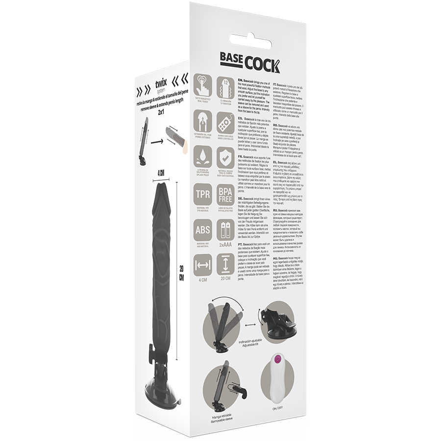 BASECOCK - VIBRADOR REALISTICO CONTROL REMOTO NEGRO 20 CM - Kanerotika SL