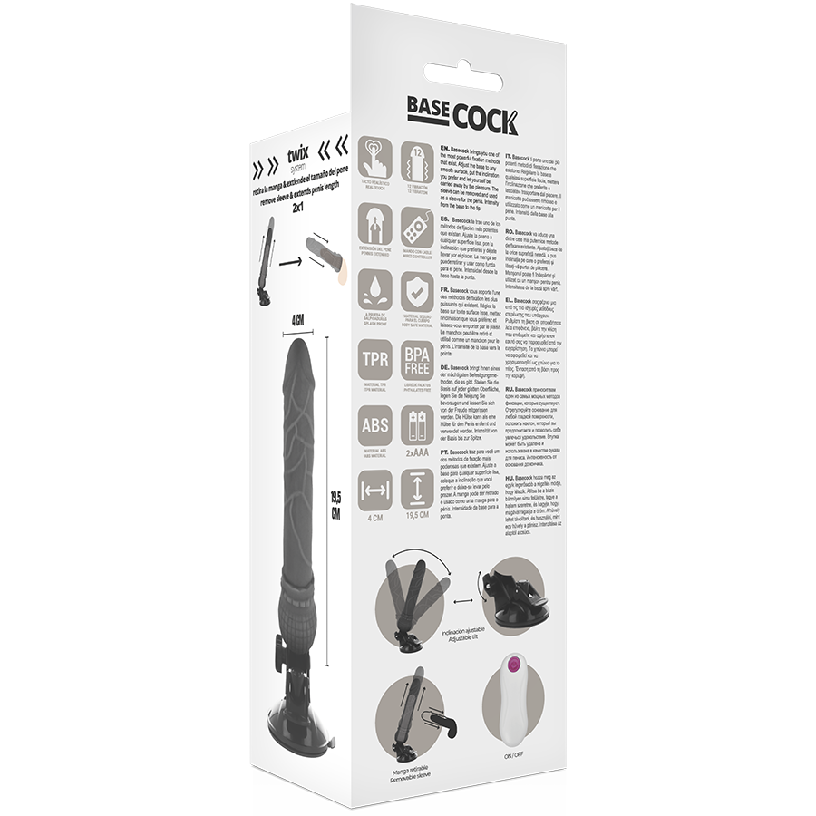 BASECOCK - VIBRADOR REALISTICO CONTROL REMOTO NEGRO 19.5 CM - Kanerotika SL