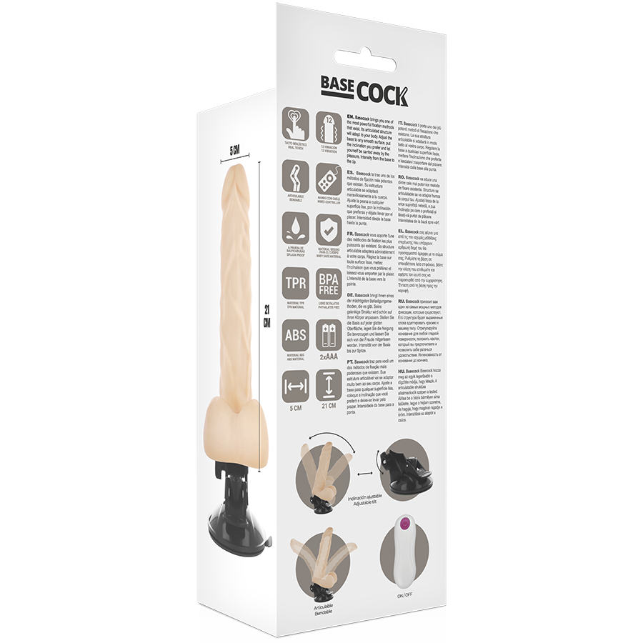 BASECOCK - VIBRADOR ARTICULABLE CONTROL REMOTO NATURAL 21 CM - Kanerotika SL