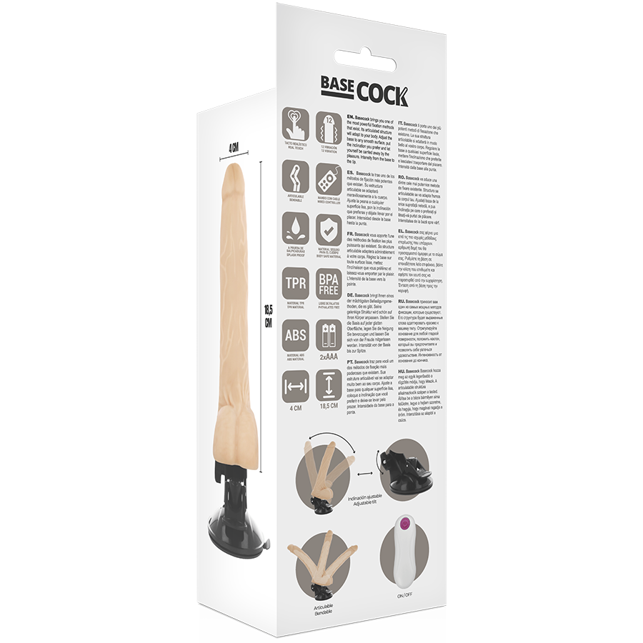 BASECOCK - VIBRADOR ARTICULABLE CONTROL REMOTO NATURAL 18.5 CM - Kanerotika SL