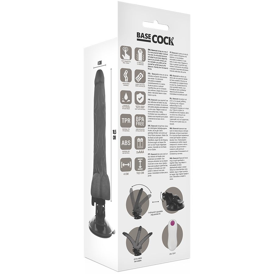 BASECOCK - VIBRADOR ARTICULABLE CONTROL REMOTO NEGRO 18.5 CM - Kanerotika SL