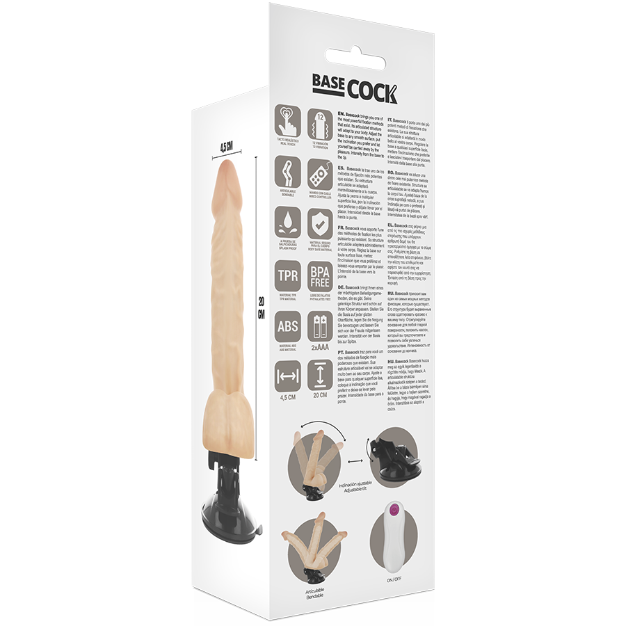 BASECOCK - VIBRADOR ARTICULABLE CONTROL REMOTO NATURAL 20 CM - Kanerotika SL