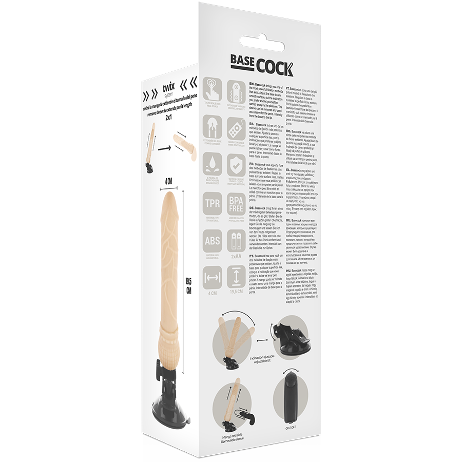 BASECOCK - VIBRADOR REALISTICO CONTROL REMOTO NATURAL 19.5 CM - Kanerotika SL