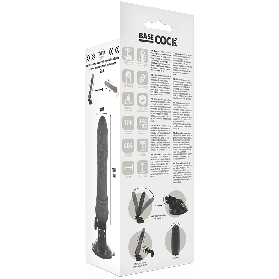 BASECOCK - VIBRADOR REALISTICO CONTROL REMOTO NEGRO 19.5 CM - Kanerotika SL