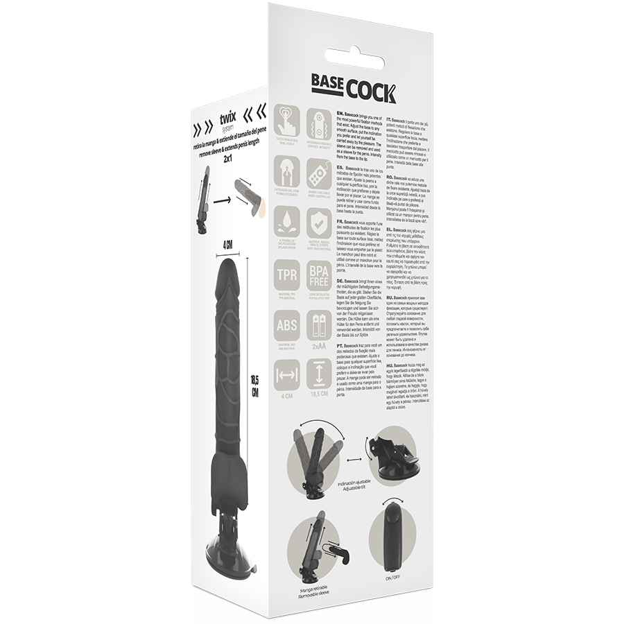 BASECOCK -  VIBRADOR REALISTICO CONTROL REMOTO NEGRO 18.5 CM - Kanerotika SL